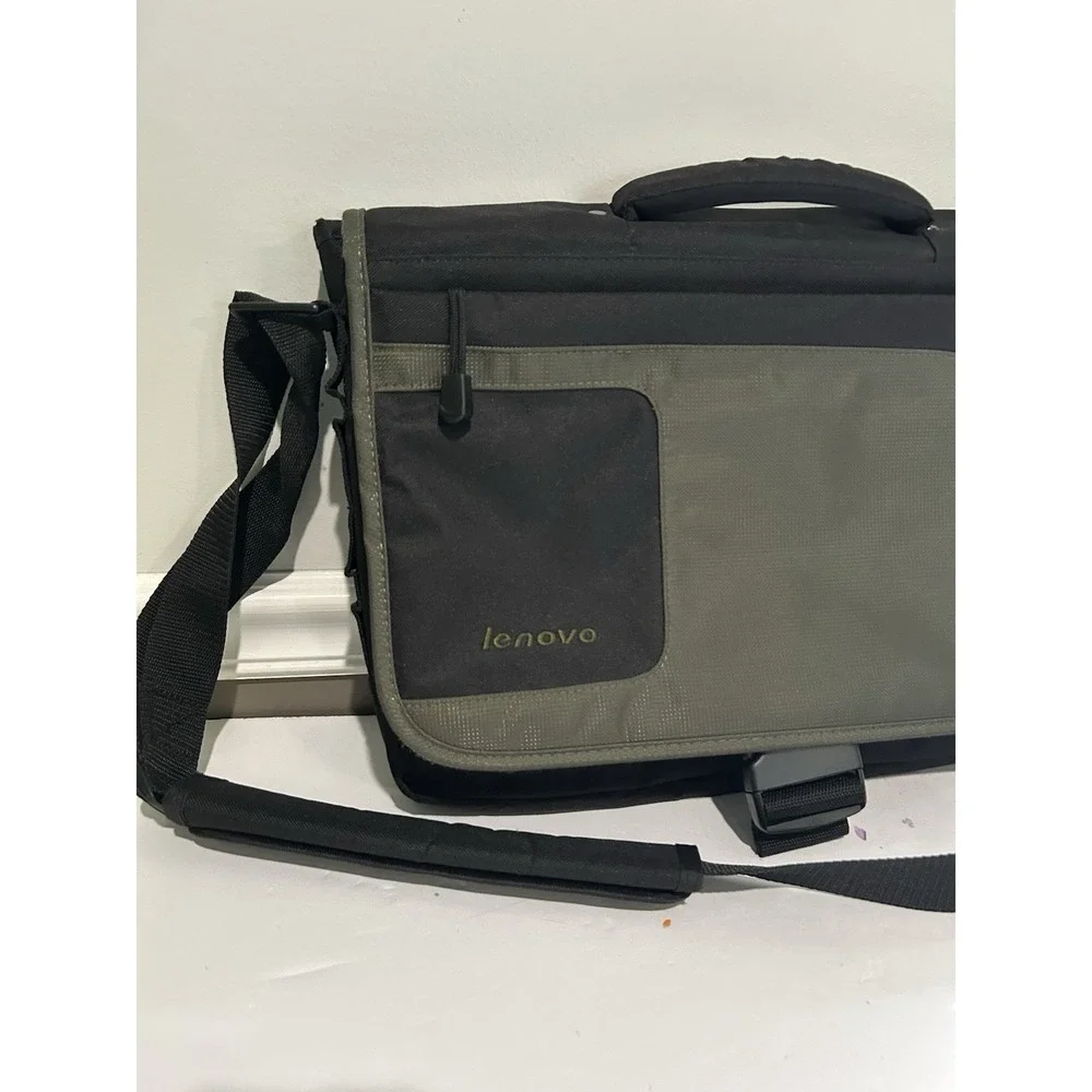 Lenovo Laptop Messenger Bag Black Olive Green Shoulder Strap Briefcase 17x12x3